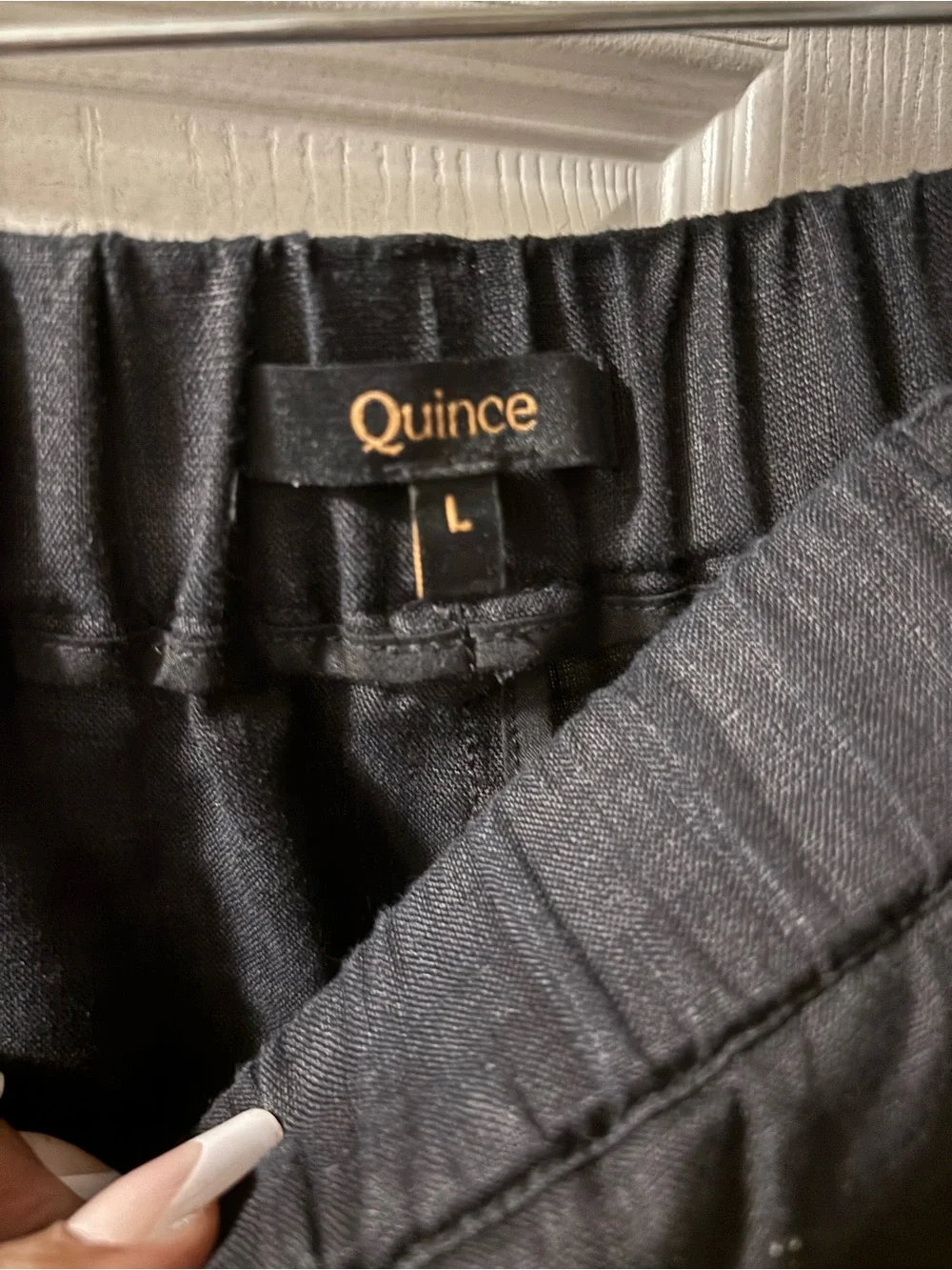 Quince Black Elastic-Waist Casual Linen Old Money Minimalist Pants Large